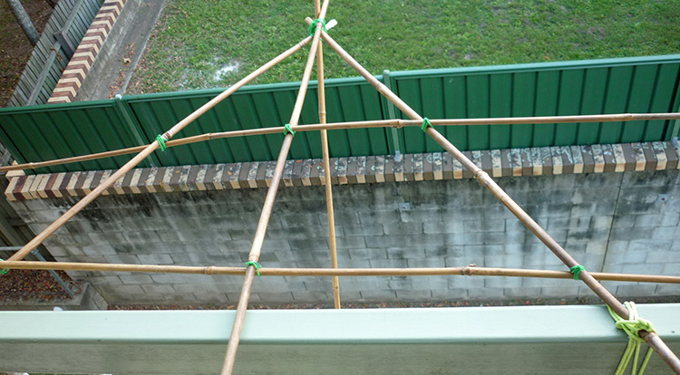 3 How to, Bamboo platform on balcony for plants. Connect to one side of railing.