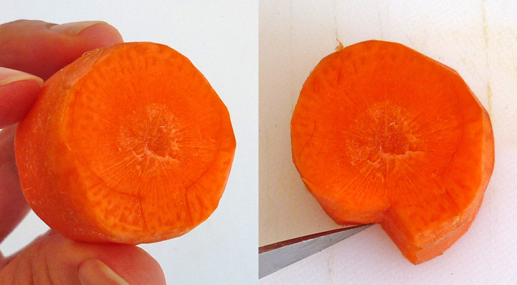 Carrot art lollipop-shaped, Carving a shaped carrot step 2
