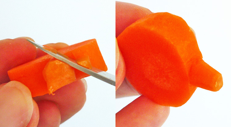 Carrot art lollipop-shaped, make more detail on the shaped carrot step 2