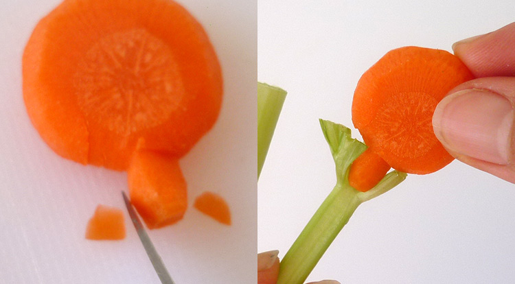 Carrot art lollipop-shaped, carrot shrub decoration, inserting carrot lollipop-shape step 1