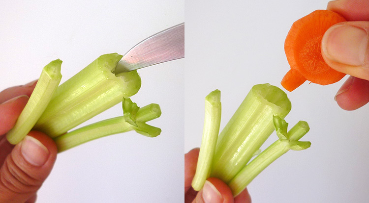 Carrot art lollipop-shaped, carrot shrub decoration, inserting carrot lollipop-shape step 2