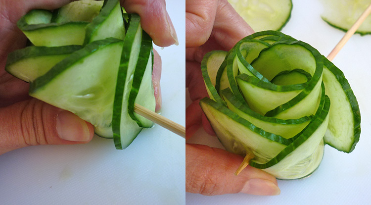 Cucumber flower with 12 petals, pin cucumber petals together step 1