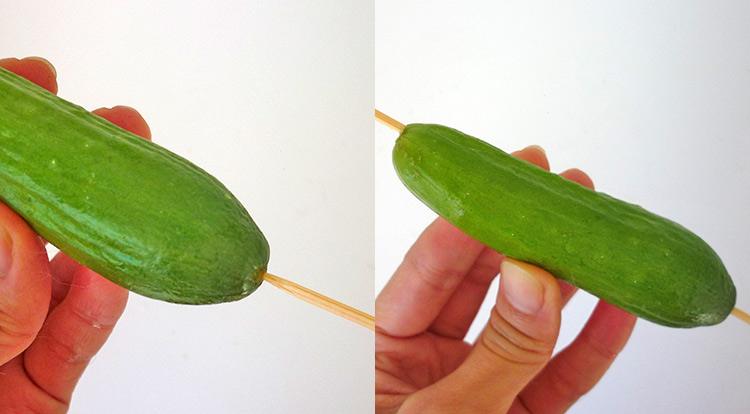 Quick food art with cucumber spiral, make a stick pierce through the center