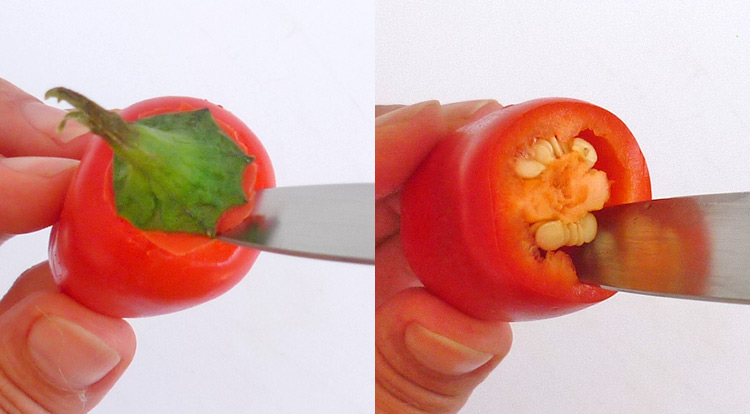 Easy vegetable carving, carving flower from a baby capsicum step 1