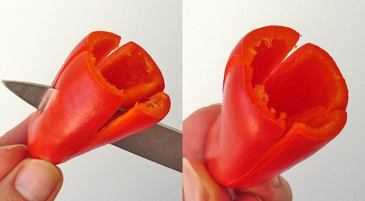 Easy vegetable carving, carving flower from a baby capsicum step 4