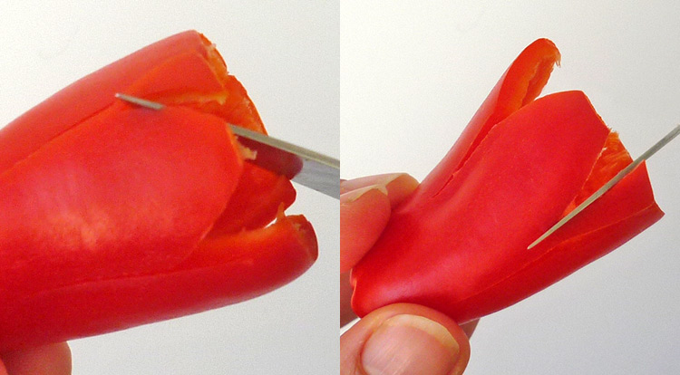 Easy vegetable carving, carving flower from a baby capsicum step 5