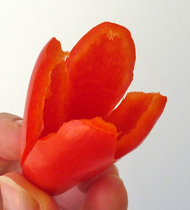 Easy vegetable carving, carving flower from a baby capsicum step finish
