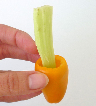 Easy vegetable carving, using celery to be pistils in the flower a variation 2