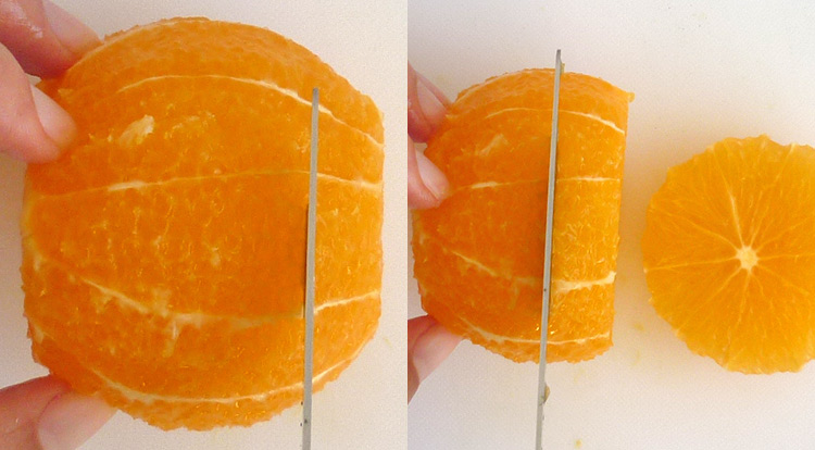 Orange art, Orange chain, slicing orange and making hole in the center step 1