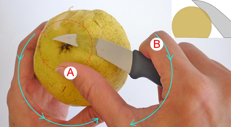 How to use a paring knife, 8 ways to use paring knives in food decoration, peeling skin in a circle example 1