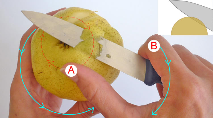 How to use a paring knife, 8 ways to use paring knives in food decoration, peeling skin in a circle example 3