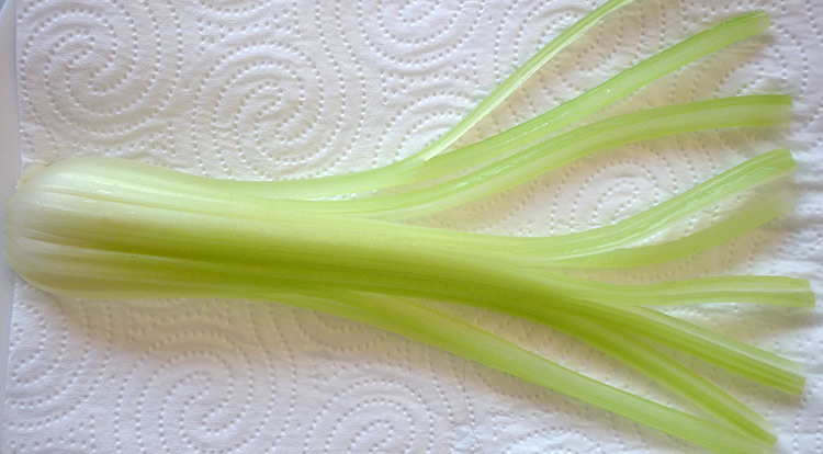 Food art with starry celery tree, soften celery stalk step 3