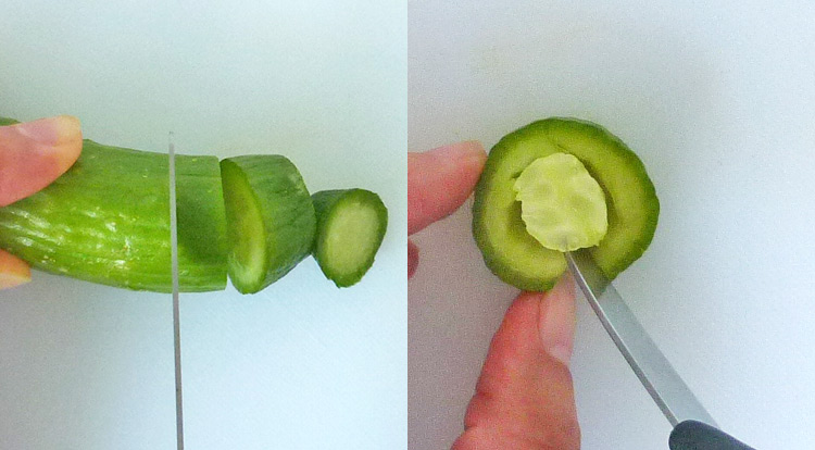 Food art with starry celery tree, create curly cucumber step 1