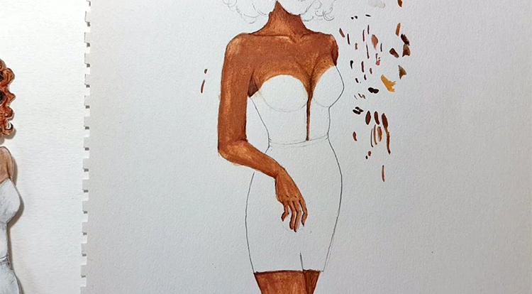Drawing, Painting and Handcraft art: paint a lady wearing a white slip dress with watercolour [2/5] -- paint shadow areas