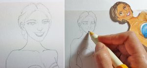 Draw a lady with smiling face [blue 1/5]