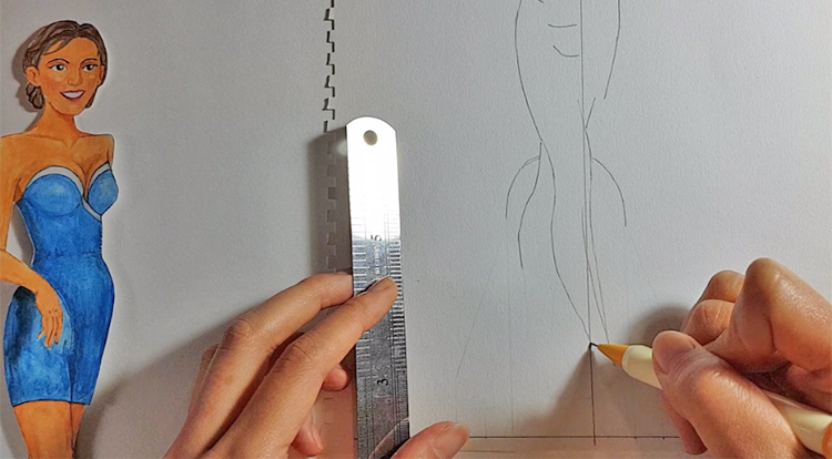 Drawing and painting art with handcraft- Draw a lady wearing blue