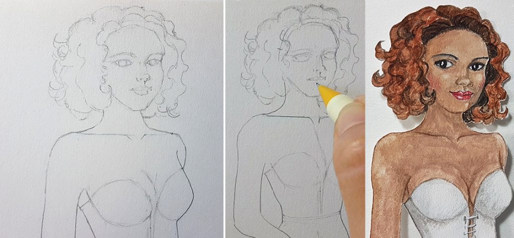 Draw a lady with curly hair